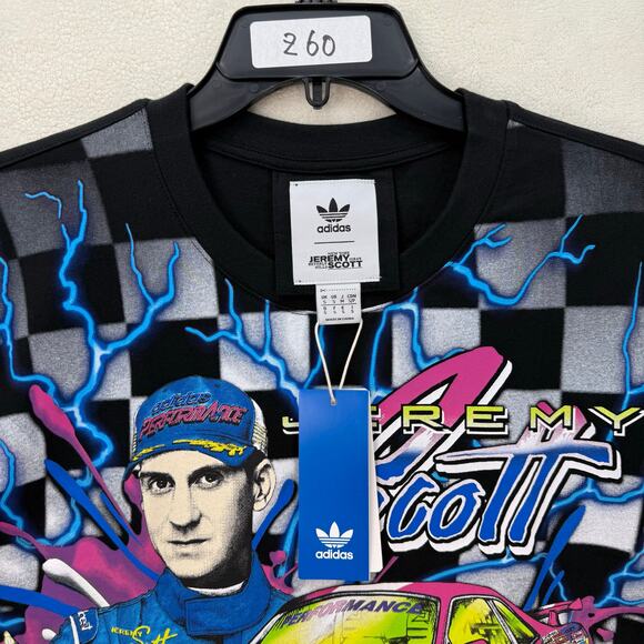 ADIDAS X JEREMY SCOTT MEN'S SMALL NASCAR RALLY CAR BLACK TSHIRT HG6512 - Picture 6 of 6